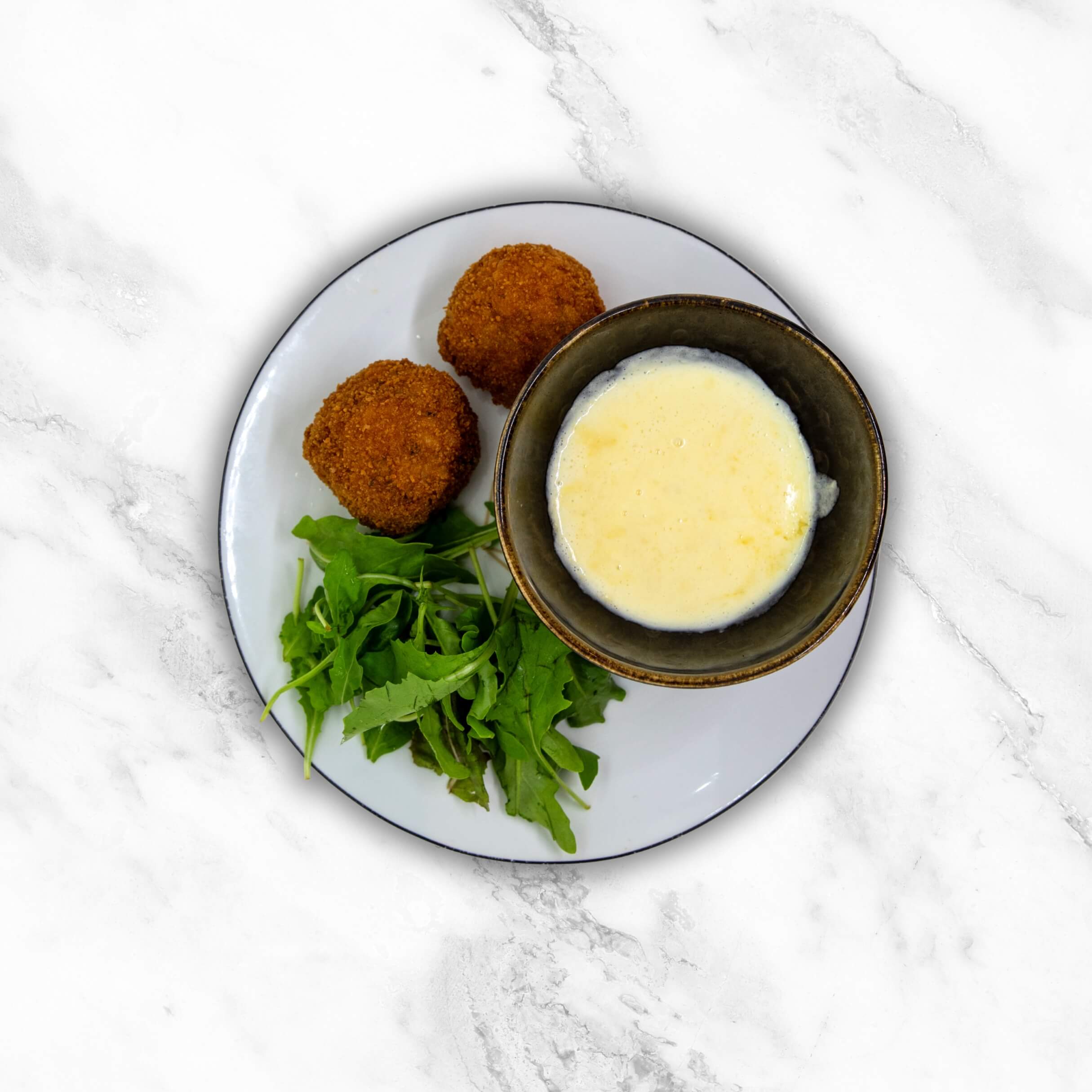 Chief's Arrancini with Parmesan cream (2 pcs) - Anoïa — Breton Crêpes & Monegasque Flavors Delivered in Monaco
