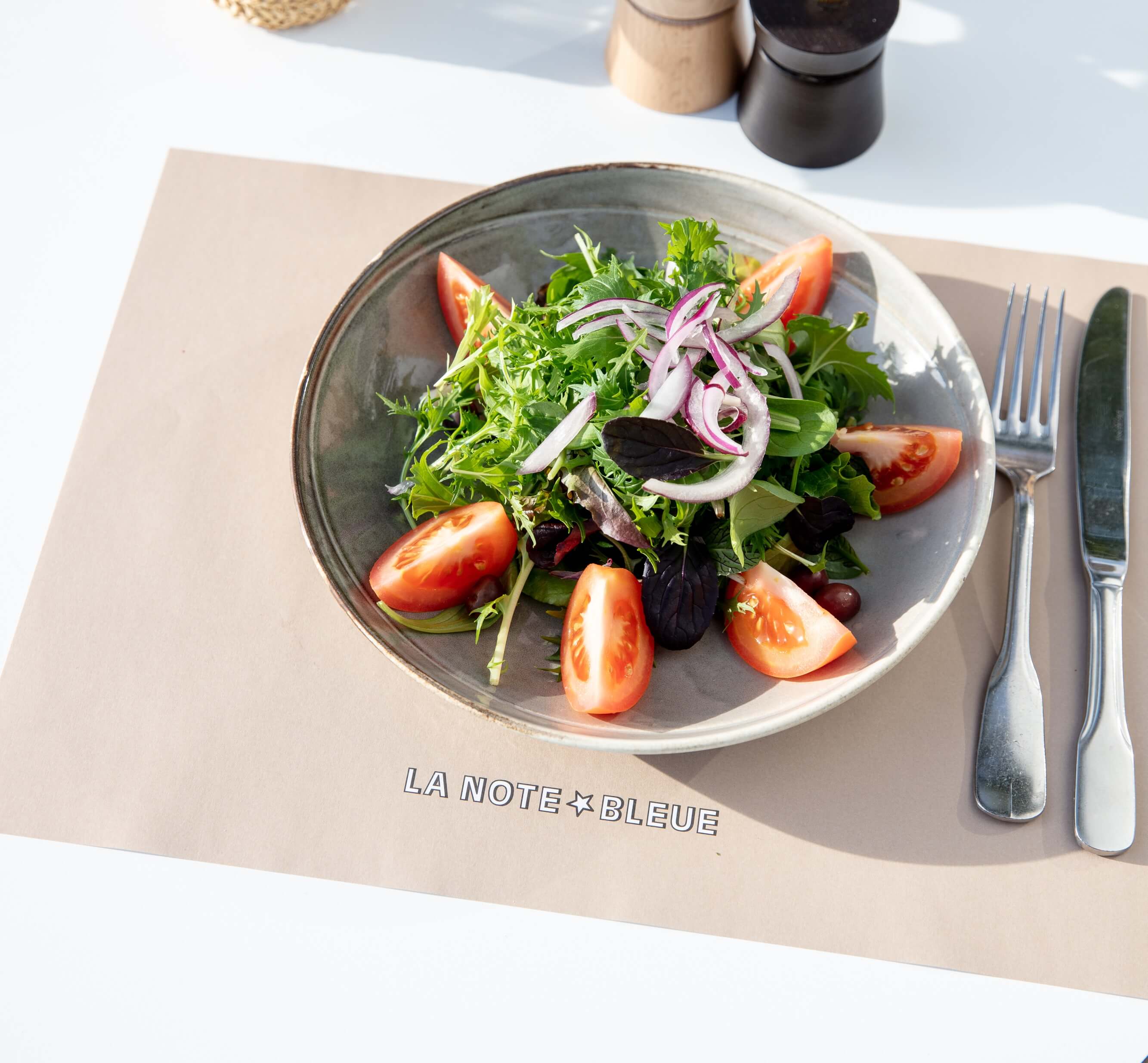 Mixed Salad : mesclun, rocket, tomatoes red onions, olives - La Note Bleue | Beachside Dining Delivery in Monaco