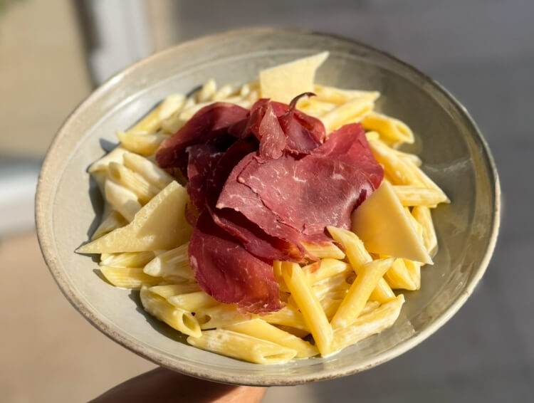 Penne ‘Black Angus’ bresaola & scamorza  - La Note Bleue | Beachside Dining Delivery in Monaco