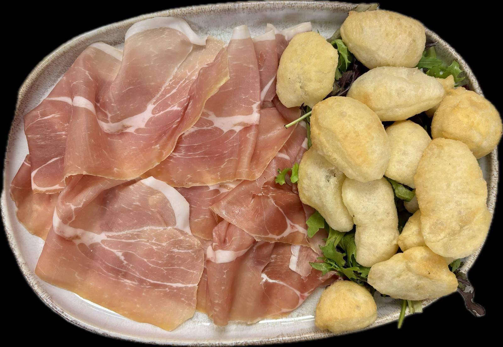 Plate of cured ham and fried pizza dough - Pizzeria Monégasque by Mimmo Delivery Monaco | Mr Room Service