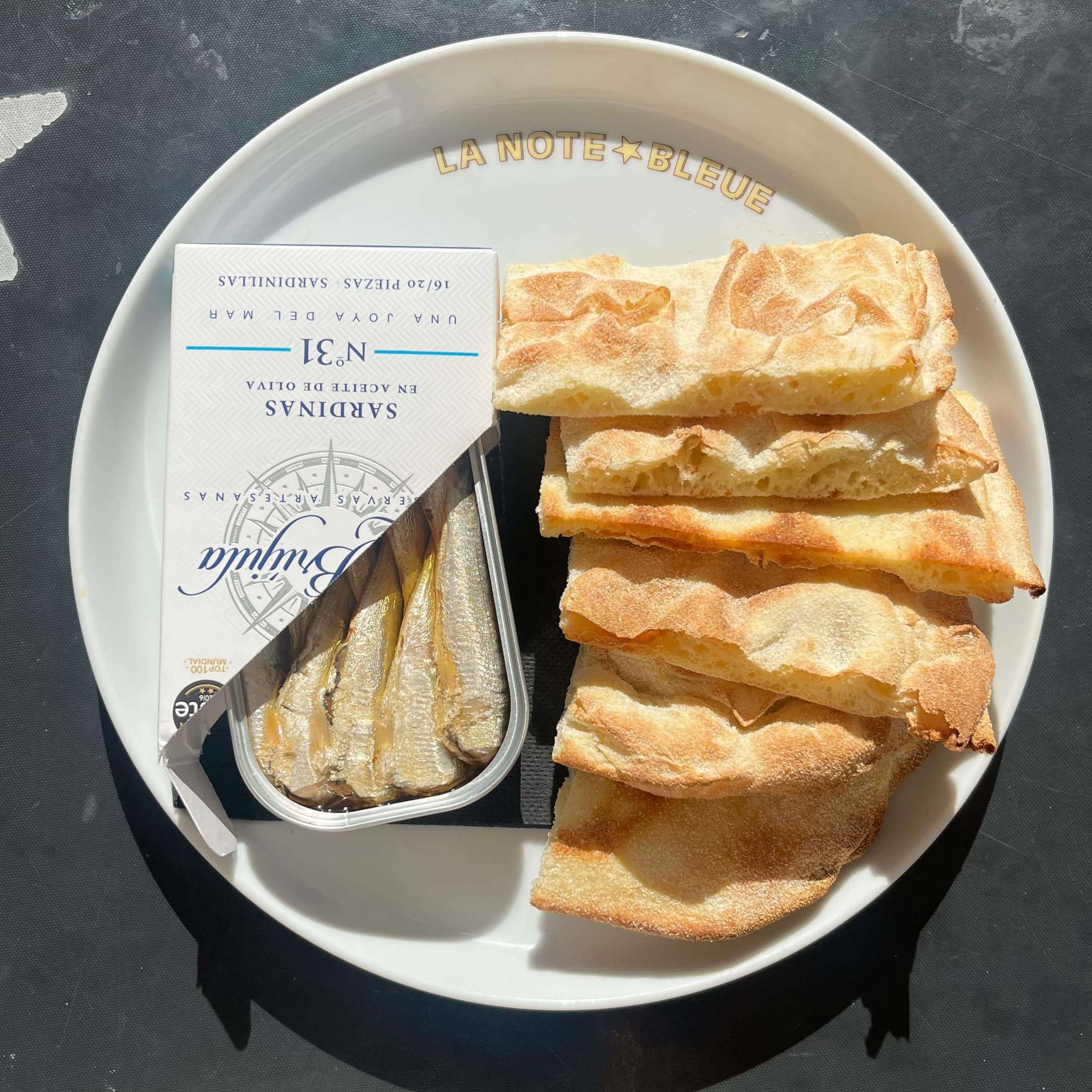 Sardines ‘La Brujula’, focaccia - La Note Bleue | Beachside Dining Delivery in Monaco