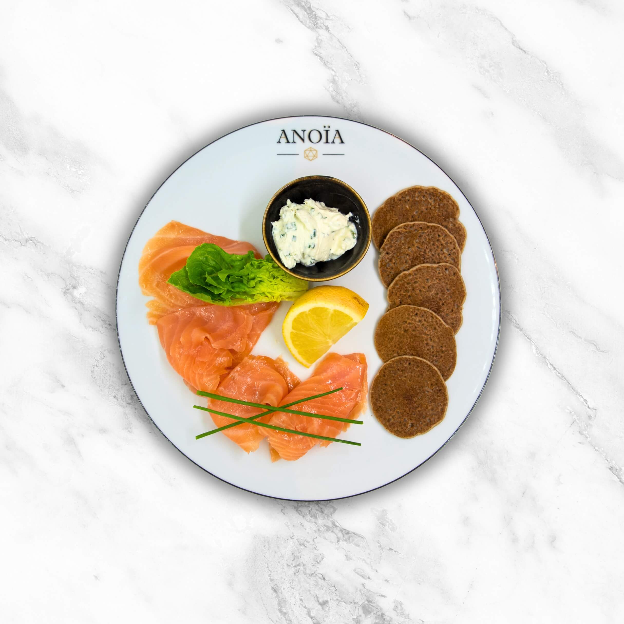 Smoked Salmon "Label Rouge" with blinis - Anoïa — Breton Crêpes & Monegasque Flavors Delivered in Monaco