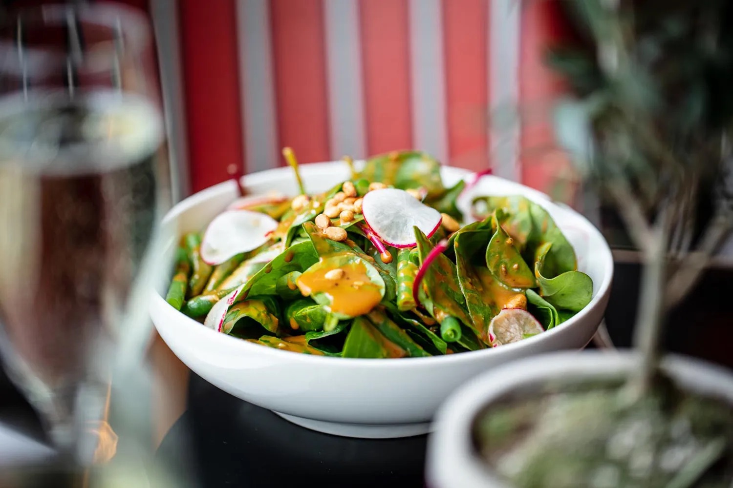 Spinach Salad with secret crazy dressing - Crazy Pizza
