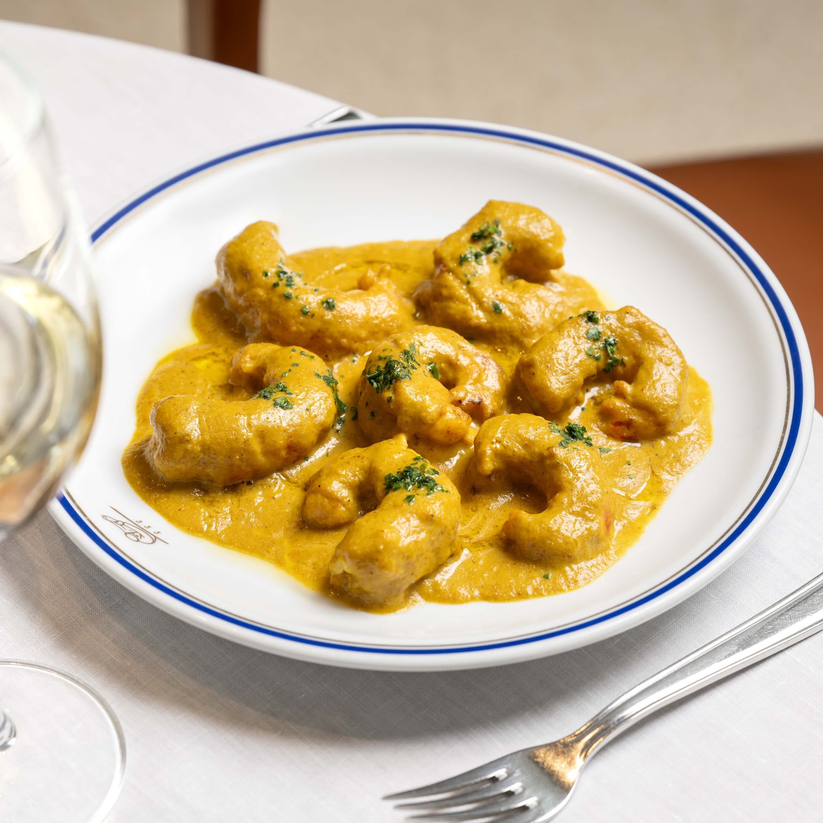 Crevettes d'Argentine, sauce curry et riz pilaf - Cipriani | Livraison Gastronomie Italienne à Monaco